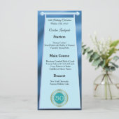 ハッピー50誕生日ティール（緑がかった色）ブルーグリッターフォイル メニュー (スタンド正面)