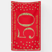 ハッピー50誕生日バナーレッドと金ゴールドグリッター 横断幕 (縦)