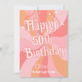 ハッピー50誕生日ピンクアンドオレンジレトロ 招待状 (正面)
