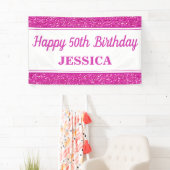 ハッピー50誕生日ピンクグリッター 横断幕 (インサイチュ)