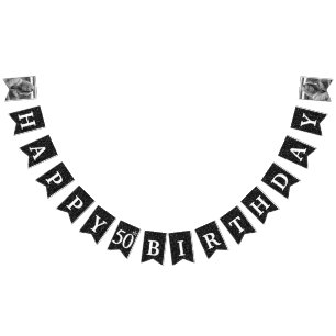 ハッピー50誕生日フォトブラックグリッター バンティングフラッグ
