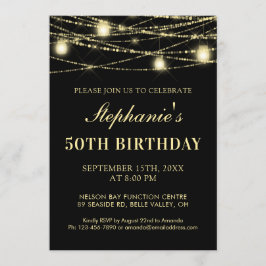 ハッピー50誕生日ブラック金ゴールドライツメイソンジャース 招待状