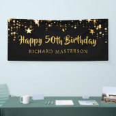 ハッピー50誕生日ブラック金ゴールド星またはテキスト 横断幕 (トレードショー)