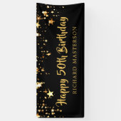 ハッピー50誕生日ブラック金ゴールド星またはテキスト 横断幕 (縦)