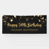 ハッピー50誕生日ブラック金ゴールド星またはテキスト 横断幕 (横)