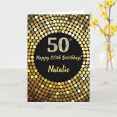 ハッピー50誕生日ブラック&金ゴールドグリッターカード カード (黄色い花)