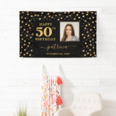 ハッピー50誕生日ブラック&金ゴールド星写真 横断幕 (インサイチュ)