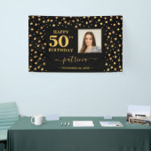 ハッピー50誕生日ブラック&金ゴールド星写真 横断幕 (トレードショー)