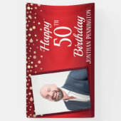 ハッピー50誕生日レッド紙吹雪1枚 横断幕 (縦)
