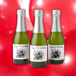 ハッピー50誕生日レッド&ブラックバラ | スパークリングワインラベル