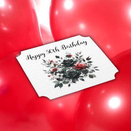 ハッピー50誕生日レッド&ブラックバラ | ペーパーコースター