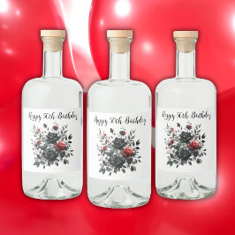 ハッピー50誕生日レッド&ブラックバラ | リキュールボトルラベル