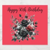 ハッピー50誕生日レッド&ブラックバラ | リキュールボトルラベル (シングルラベル)