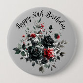 ハッピー50誕生日レッド&ブラックバラ | 缶バッジ (正面)