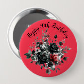 ハッピー50誕生日レッド&ブラックバラ | 缶バッジ (正面&裏面)