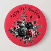 ハッピー50誕生日レッド&ブラックバラ | 缶バッジ (正面)