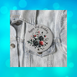 ハッピー50誕生日レッド&ブラックバラ | 缶バッジ