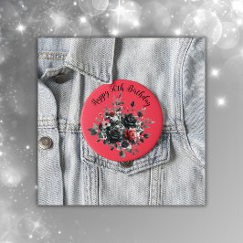 ハッピー50誕生日レッド&ブラックバラ | 缶バッジ