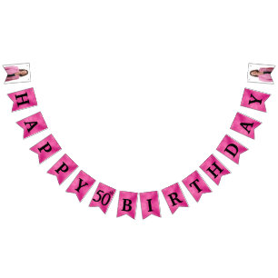 ハッピー50誕生日写真ホットピンクのバンティングフラグ バンティングフラッグ