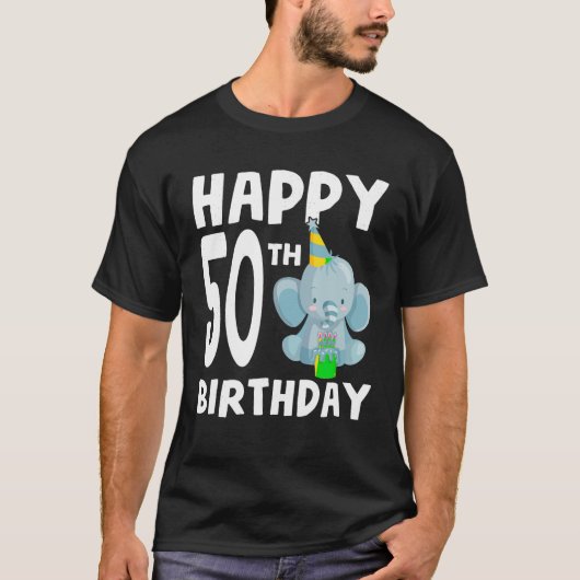 ハッピー50誕生日少年ベビーゾウ50歳 Tシャツ (正面)