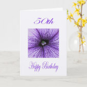 ハッピー50誕生日紫色の花 カード (黄色い花)
