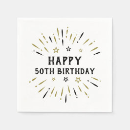 ハッピー50誕生日花火ホワイトブラック金ゴールド スタンダードカクテルナプキン