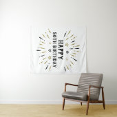 ハッピー50誕生日花火ホワイトブラック金ゴールド タペストリー (インサイチュ(横))