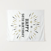 ハッピー50誕生日花火ホワイトブラック金ゴールド タペストリー (正面(横))