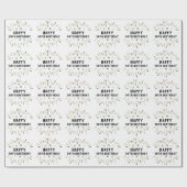 ハッピー50誕生日花火ホワイトブラック金ゴールド ラッピングペーパー (フラット)