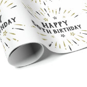 ハッピー50誕生日花火ホワイトブラック金ゴールド ラッピングペーパー (ロールコーナー)