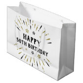 ハッピー50誕生日花火ホワイトブラック金ゴールド ラージペーパーバッグ (正面アングル)