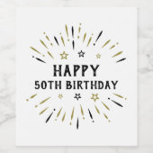 ハッピー50誕生日花火ホワイトブラック金ゴールド ワインラベル (シングルラベル)