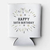 ハッピー50誕生日花火ホワイトブラック金ゴールド 缶クーラー (正面)