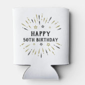 ハッピー50誕生日花火ホワイトブラック金ゴールド 缶クーラー (裏面)