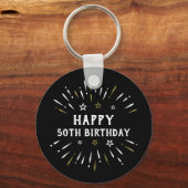 ハッピー50誕生日花火白黒金ゴールド キーホルダー (正面)
