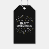 ハッピー50誕生日花火白黒金ゴールド ギフトタグ (正面)