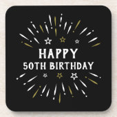 ハッピー50誕生日花火白黒金ゴールド コースター (正面)