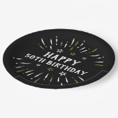 ハッピー50誕生日花火白黒金ゴールド ペーパープレート (アングル)
