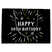 ハッピー50誕生日花火白黒金ゴールド ラージペーパーバッグ (裏面)