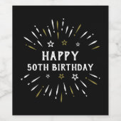 ハッピー50誕生日花火白黒金ゴールド ワインラベル (シングルラベル)