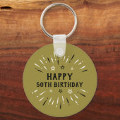 ハッピー50誕生日花火金ゴールド白黒 キーホルダー (正面)