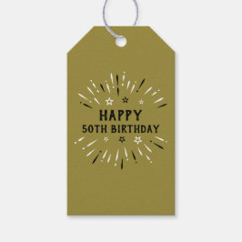 ハッピー50誕生日花火金ゴールド白黒 ギフトタグ