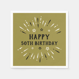 ハッピー50誕生日花火金ゴールド白黒 スタンダードカクテルナプキン