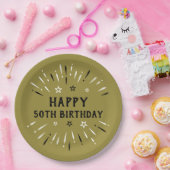 ハッピー50誕生日花火金ゴールド白黒 ペーパープレート (パーティー)