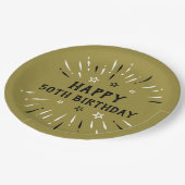 ハッピー50誕生日花火金ゴールド白黒 ペーパープレート (アングル)