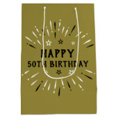 ハッピー50誕生日花火金ゴールド白黒 ミディアムペーパーバッグ (裏面)