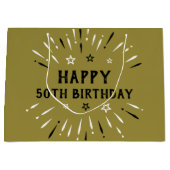 ハッピー50誕生日花火金ゴールド白黒 ラージペーパーバッグ (正面)