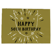 ハッピー50誕生日花火金ゴールド白黒 ラージペーパーバッグ (裏面)