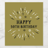 ハッピー50誕生日花火金ゴールド白黒 ワインラベル (シングルラベル)