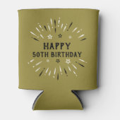 ハッピー50誕生日花火金ゴールド白黒 缶クーラー (正面)